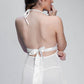 Back view of sheer white lace babydoll with satin tie, romantic bridal honeymoon lingerie.