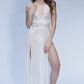 White lace halter babydoll with sheer long slit, dreamy honeymoon lingerie or bridal nightwear.