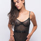 Black mesh teddy bodysuit with diamond pattern and thin straps, sexy lingerie for bedroom wear