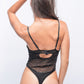 Back view of black mesh teddy bodysuit with thong cut, bold lingerie for romantic bedroom wear