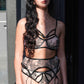Floral mesh lingerie set with strappy details, designed for intimate evenings and special occasions