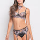 Floral embroidered lingerie set with strappy garter harness, perfect for honeymoon or intimate nights
