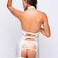 Back view of white nurse lingerie outfit with cut-out design, seductive costume for intimate nights.