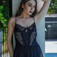 Sheer black lace babydoll lingerie, styled for date nights, honeymoons, or anniversary gifts.