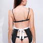 Back view of maid roleplay babydoll with satin bow tie and lace trim, seductive cosplay outfit for bedroom play