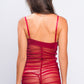 Back view of red mesh babydoll dress with lace detailing, romantic bridal lingerie.