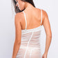 Back view of white sheer babydoll dress with lace trim, sexy honeymoon lingerie.