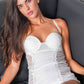White mesh babydoll dress with padded cups and lace details, perfect for wedding nights.