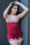 Sexy red lace babydoll nightwear, satin finish ideal for bridal trousseau and special evenings.