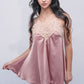 Peach satin babydoll with lace bust, stylish honeymoon lingerie and bridal nightwear.