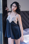 Elegant black lace babydoll nightwear, ideal for bedroom wear and special occasions.