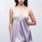 Lavender satin babydoll with lace cups, elegant nightwear for honeymoon and gifting.