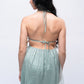 Back view of green sheer babydoll lingerie with halter-neck tie, designed for special occasions.