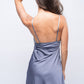 Back view of satin grey babydoll, intimate romantic nightwear.