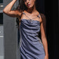 Elegant grey babydoll slip with lace, stylish bridal and bedroom wear.