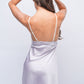 Back view of lavender satin babydoll dress with open back and lace sides, sexy sleepwear for couples and bridal nights.