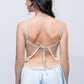 Back view of blue satin babydoll with lace tie-up, sexy lingerie for romantic nights.