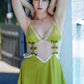 Elegant green lace babydoll dress, silky finish, perfect for anniversary night.