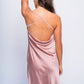 Back view of pink satin babydoll with cross straps, silky sleepwear perfect for romantic nights.