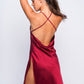 Back view of red satin babydoll with cross straps, luxury satin nightwear for bedroom romance.