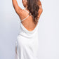 Backless white babydoll dress with criss-cross straps, sexy satin nightwear for bedroom or special nights.