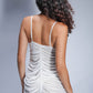 Back view of white ruched mesh babydoll lingerie, sheer and sexy honeymoon nightwear.